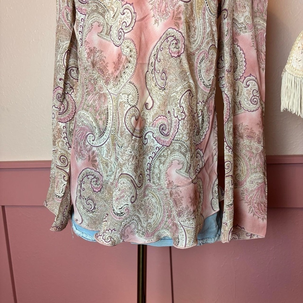 vtg y2k cottage fairy paisley blouse heartsoul sz large pink cream - Picture 3 of 9